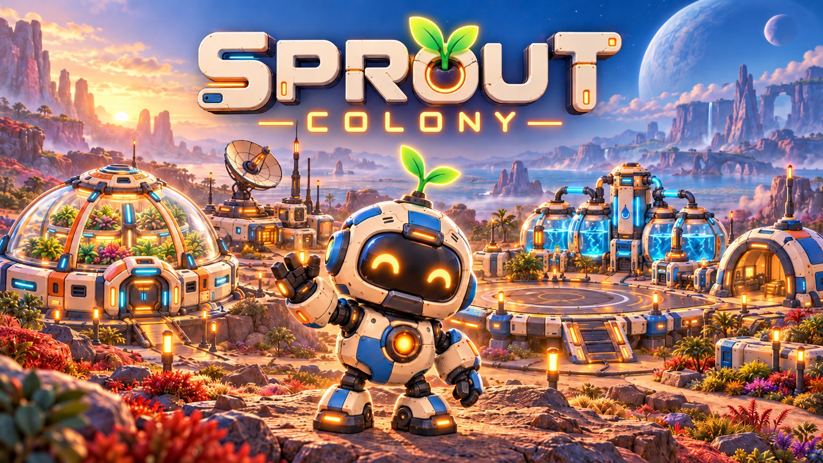 Sprout waving in front of the colony on Veyra. SPROUT COLONY.